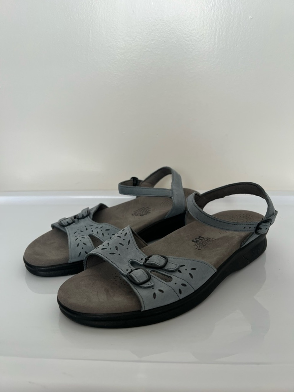 SAS Duo - Buckle Sandal "Denim" Sandals 9.5W Wide Blue Leather